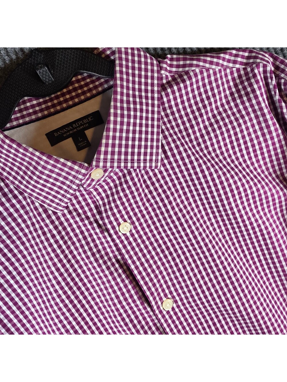 Banana Republic Men’s Large Non-Iron Slim Fit Purple Gingham Shirt Cotton